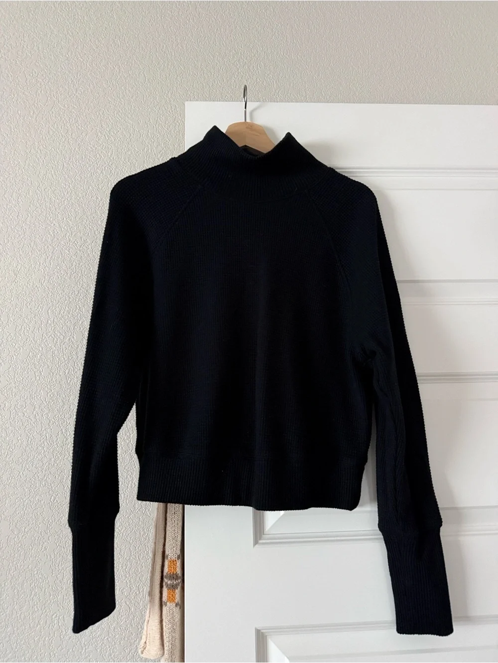 ALO Waffle Weekend Black Mock Neck Cozy Sweater